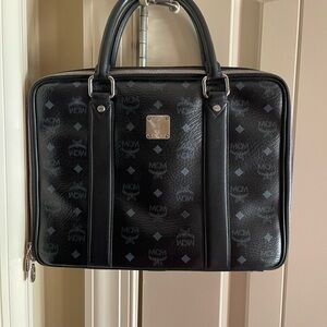 MCM Black Laptop Bag with Monogram Pattern